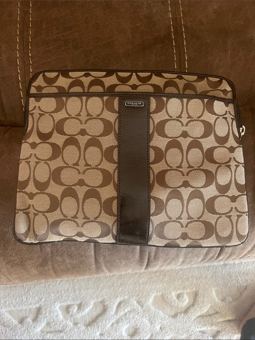 Coach Signature Canvas Laptop Sleeve in Brown and Tan